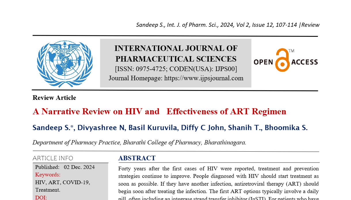 A Narrative Review on HIV and Effectiveness of ART Regimen | IJPS Journal