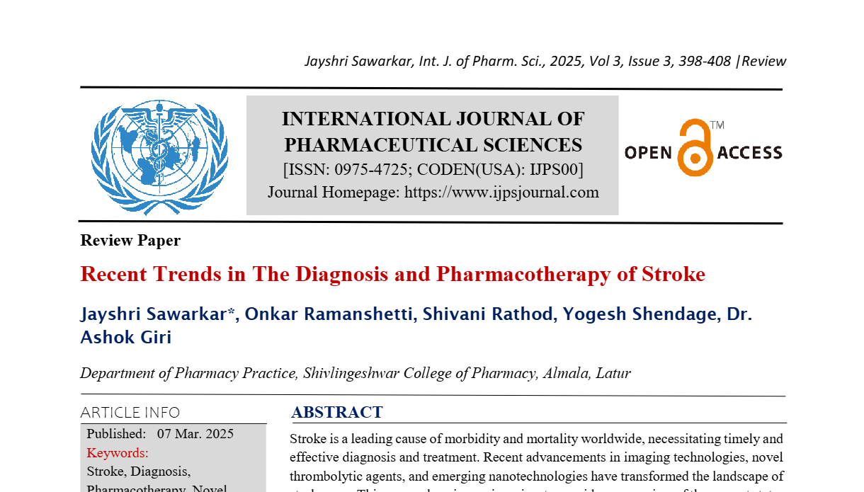 Recent Trends in The Diagnosis and Pharmacotherapy of Stroke