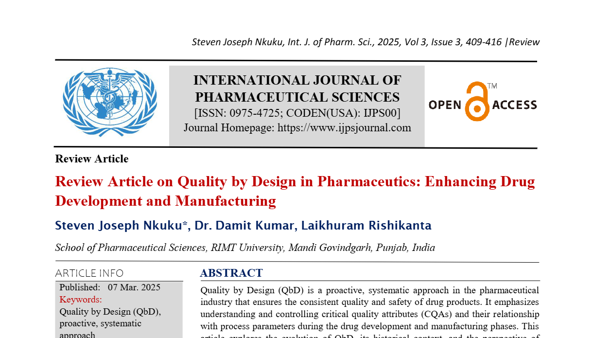 Review Article on Quality by Design in Pharmaceutics: Enhancing Drug Development and Manufacturing 