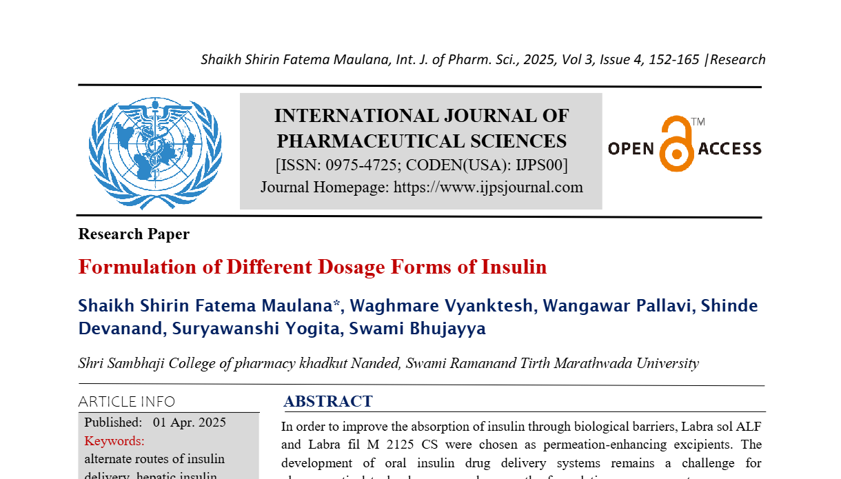 Formulation of Different Dosage Forms of Insulin | IJPS Journal