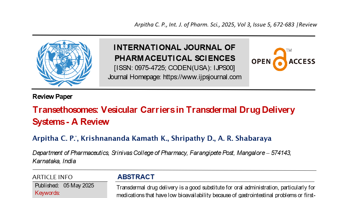 Transethosomes: Vesicular Carriers in Transdermal Drug Delivery Systems - A Review