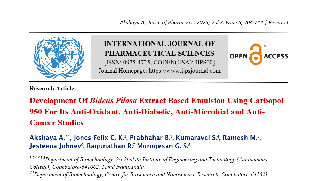 Development Of Bidens Pilosa Extract Based Emulsion Using Carbopol 950 For Its Anti-Oxidant, Anti-Diabetic, Anti-Microbial and Anti-Cancer Studies