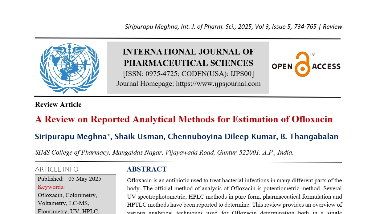 A Review on Reported Analytical Methods for Estimation of Ofloxacin