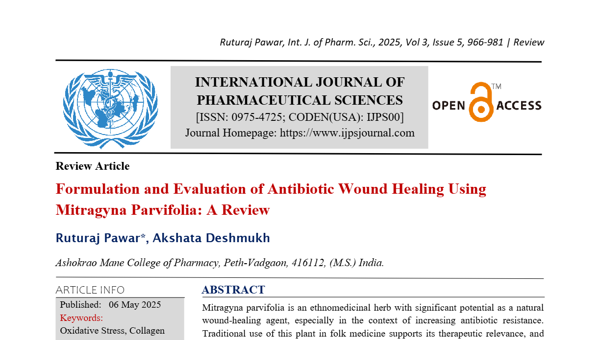 Formulation and Evaluation of Antibiotic Wound Healing Using Mitragyna ...