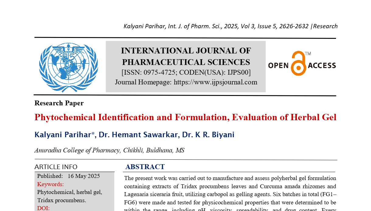 Phytochemical Identification and Formulation, Evaluation of Herbal Gel