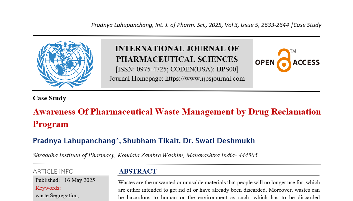 Awareness Of Pharmaceutical Waste Management by Drug Reclamation Program 