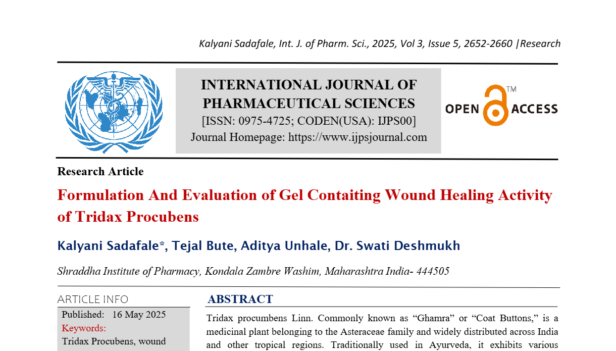 Formulation And Evaluation of Gel Contaiting Wound Healing Activity of Tridax Procubens 