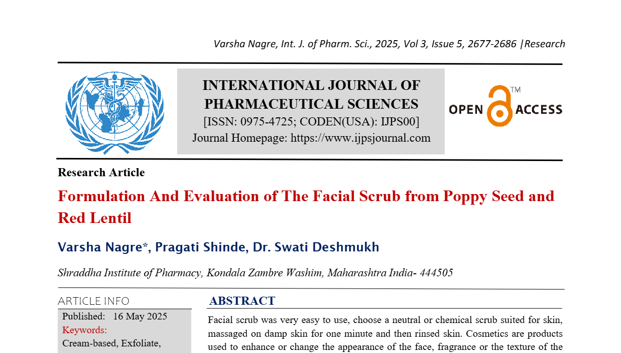 Formulation And Evaluation of The Facial Scrub from Poppy Seed and Red Lentil  