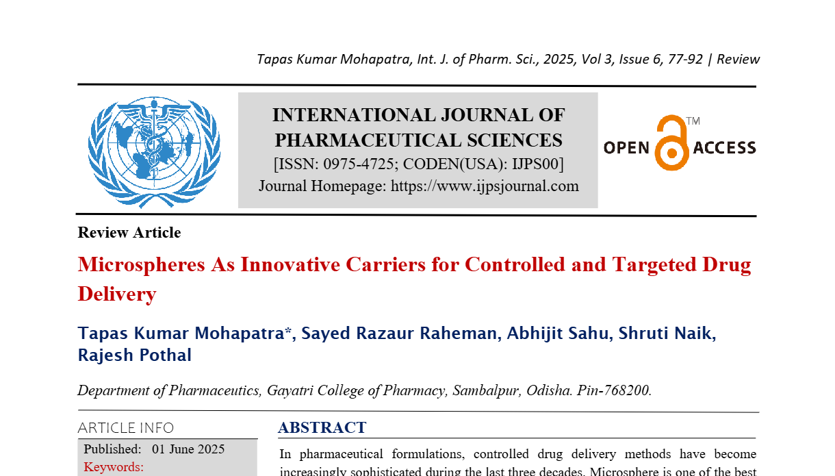 Microspheres As Innovative Carriers for Controlled and Targeted Drug Delivery