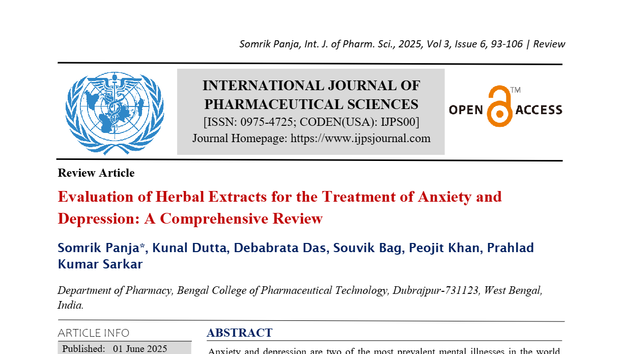 Evaluation of Herbal Extracts for the Treatment of Anxiety and Depression: A Comprehensive Review