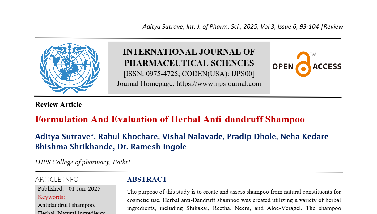 Formulation And Evaluation of Herbal Anti-dandruff Shampoo 