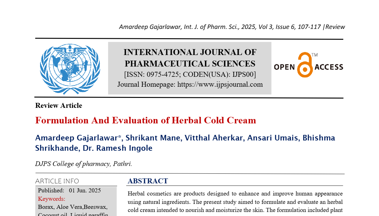Formulation And Evaluation of Herbal Cold Cream 