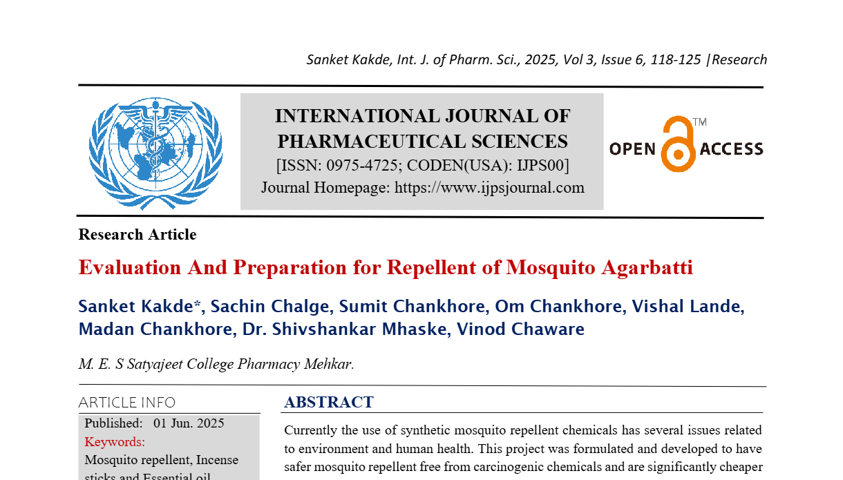 Evaluation And Preparation for Repellent of Mosquito Agarbatti 