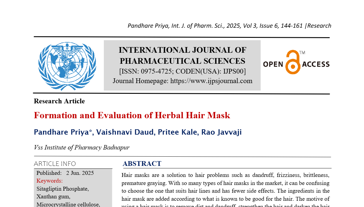 Formation and Evaluation of Herbal Hair Mask 