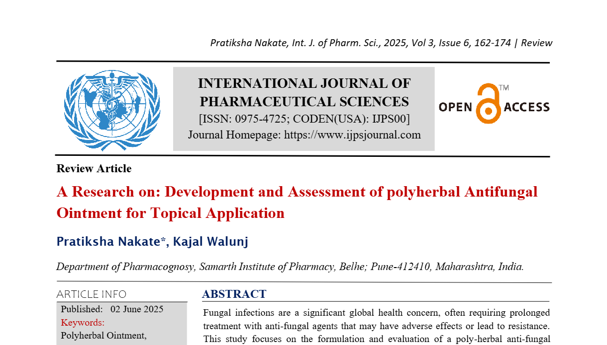 A Research on: Development and Assessment of polyherbal Antifungal Ointment for Topical Application