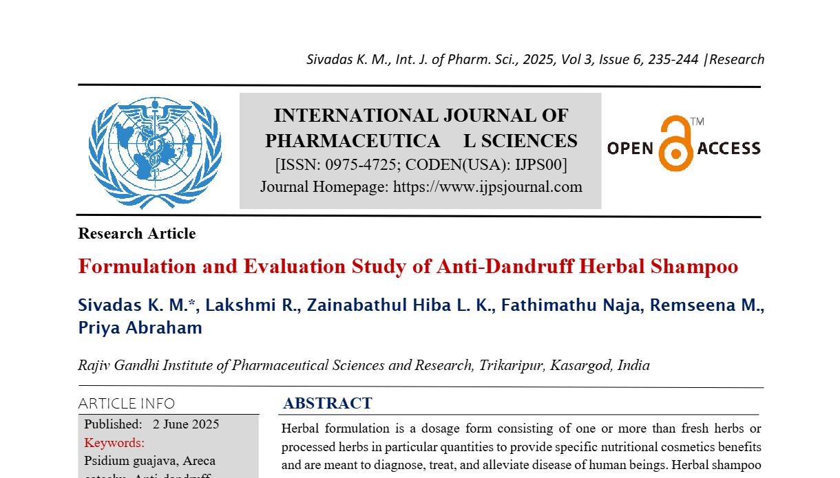 Formulation and Evaluation Study of Anti-Dandruff Herbal Shampoo
