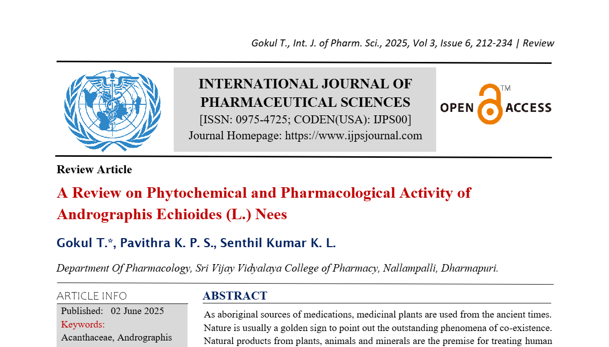 A Review on Phytochemical and Pharmacological Activity of Andrographis Echioides (L.) Nees