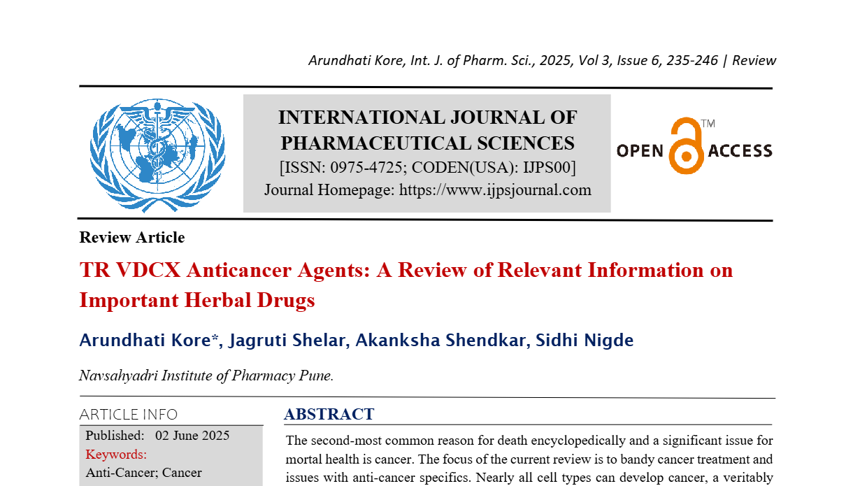 TR VDCX Anticancer Agents: A Review of Relevant Information on Important Herbal Drugs