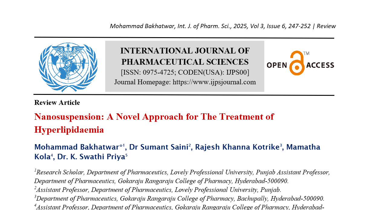 Nanosuspension: A Novel Approach for The Treatment of Hyperlipidaemia