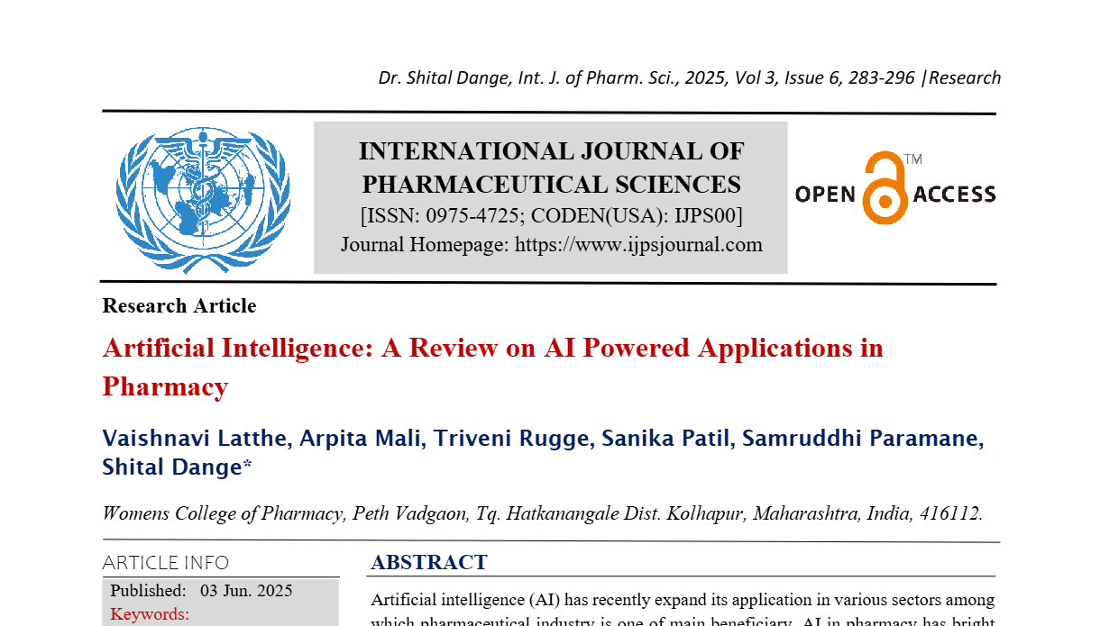 Artificial Intelligence: A Review on AI Powered Applications in Pharmacy 