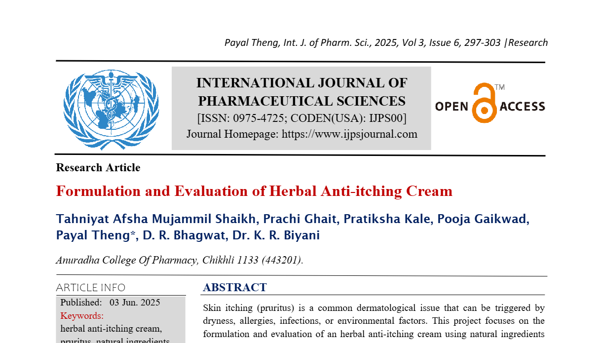 Formulation and Evaluation of Herbal Anti-itching Cream 