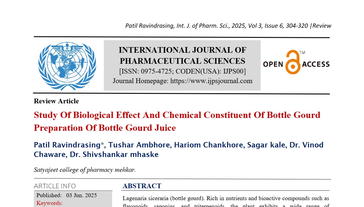 Study Of Biological Effect And Chemical Constituent Of Bottle Gourd Preparation Of Bottle Gourd Juice 