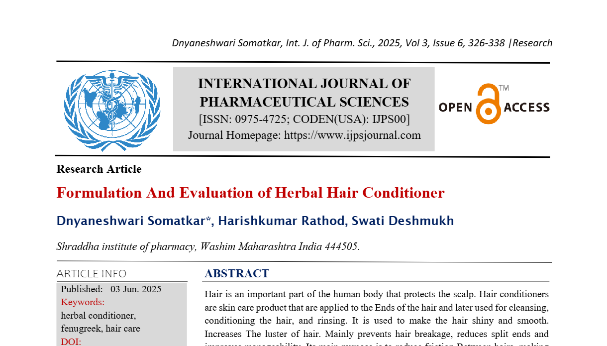 Formulation And Evaluation of Herbal Hair Conditioner 