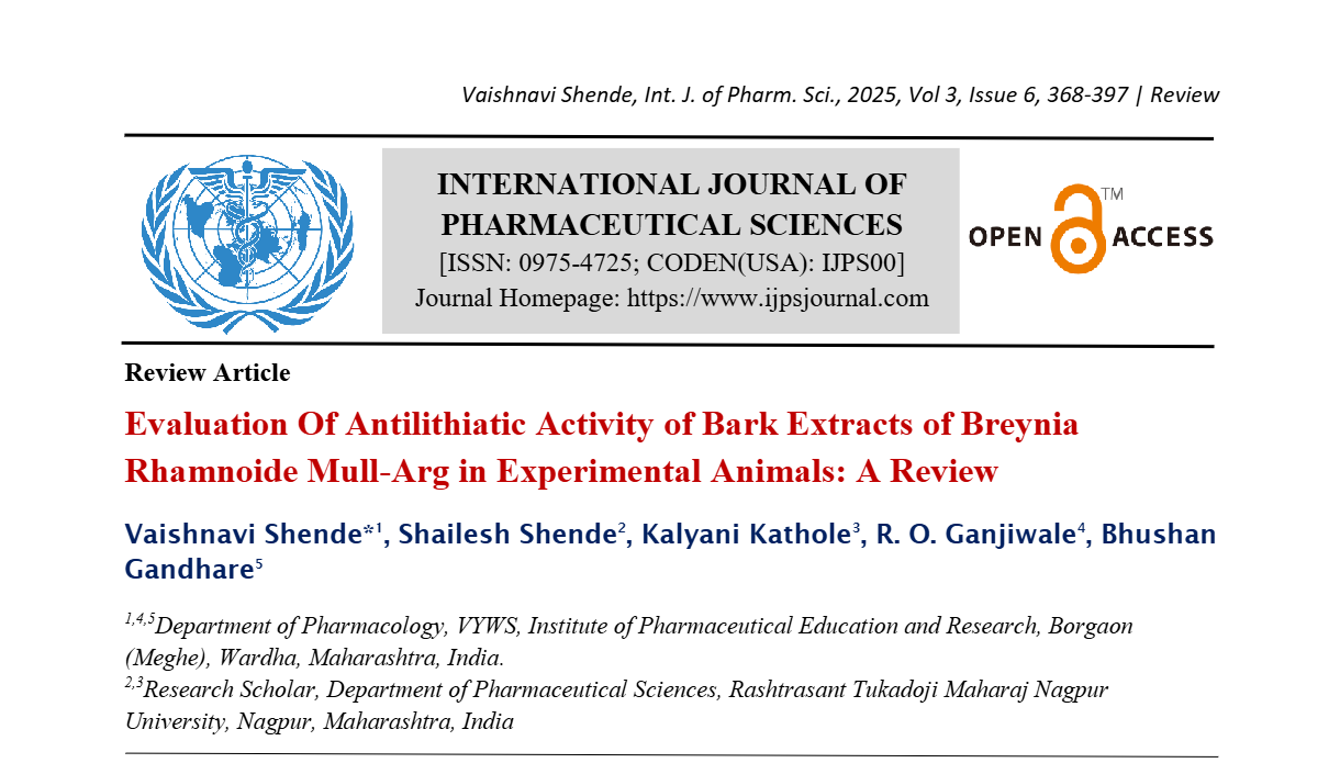 Evaluation Of Antilithiatic Activity of Bark Extracts of Breynia Rhamnoide Mull-Arg in Experimental Animals: A Review