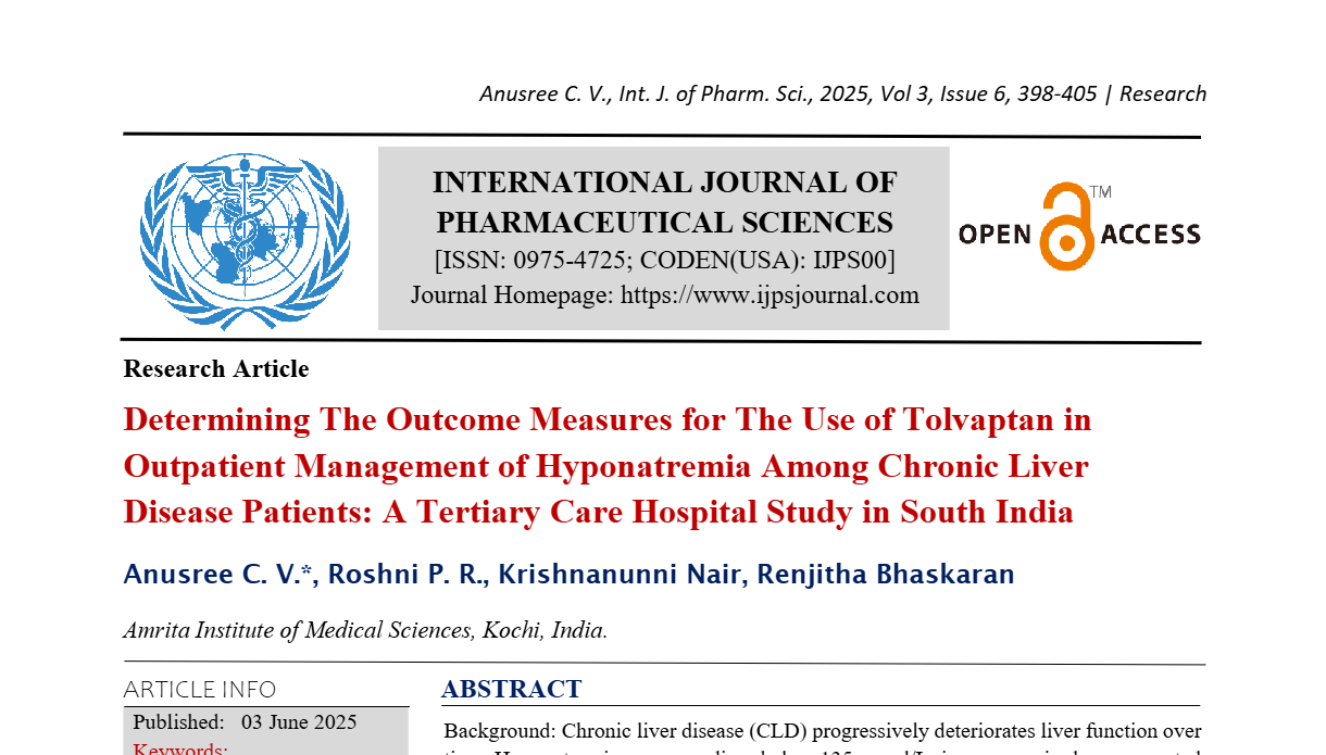 Determining The Outcome Measures for The Use of Tolvaptan in Outpatient Management of Hyponatremia Among Chronic Liver Disease Patients: A Tertiary Care Hospital Study in South India