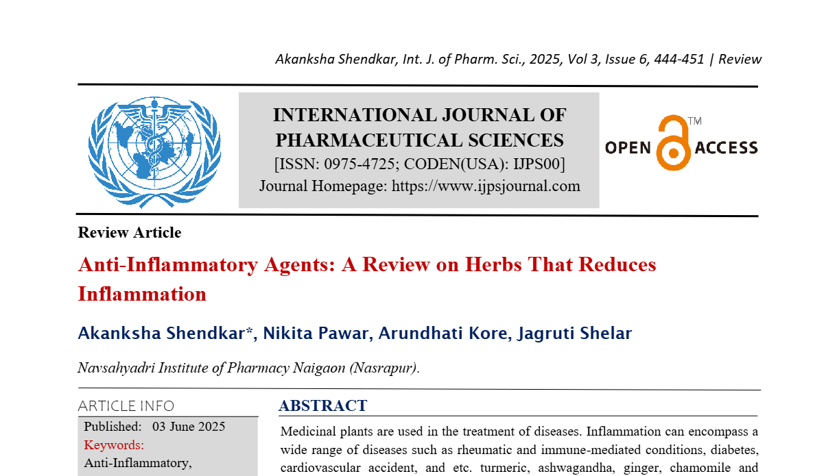 Anti-Inflammatory Agents: A Review on Herbs That Reduces Inflammation