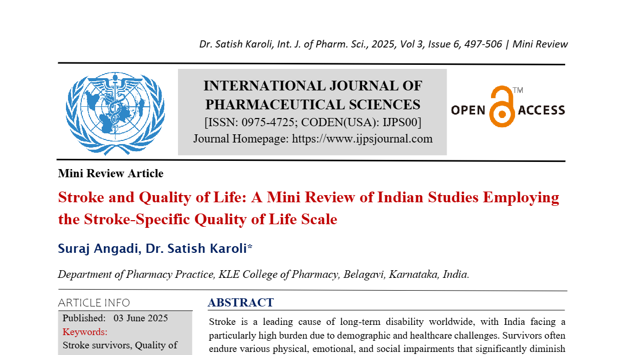 Stroke and Quality of Life: A Mini Review of Indian Studies Employing the Stroke-Specific Quality of Life Scale