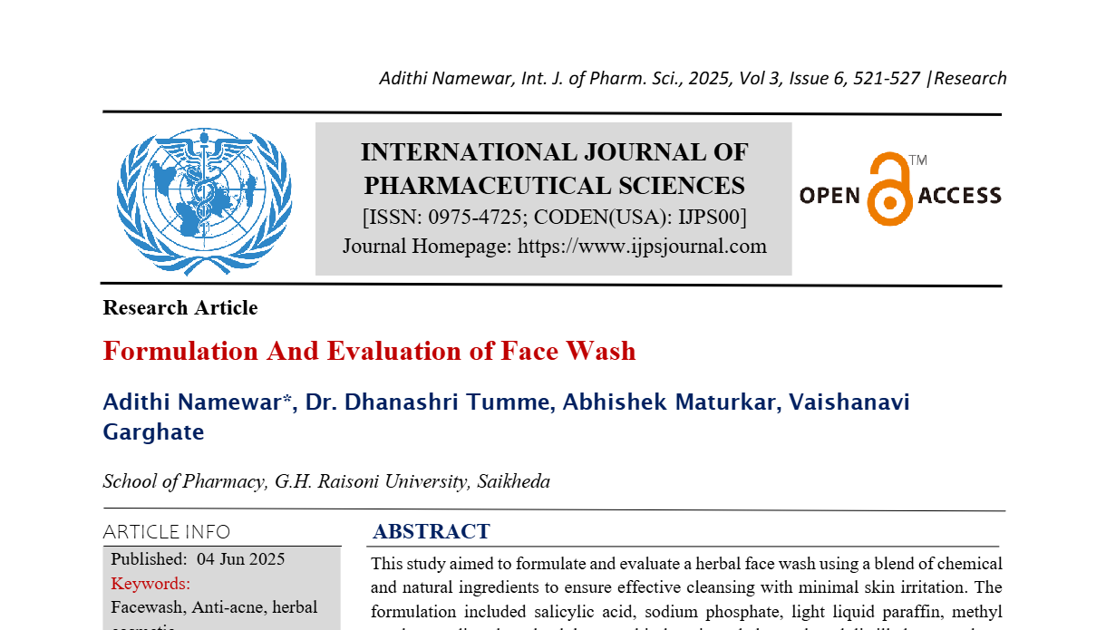 Formulation And Evaluation of Face Wash 