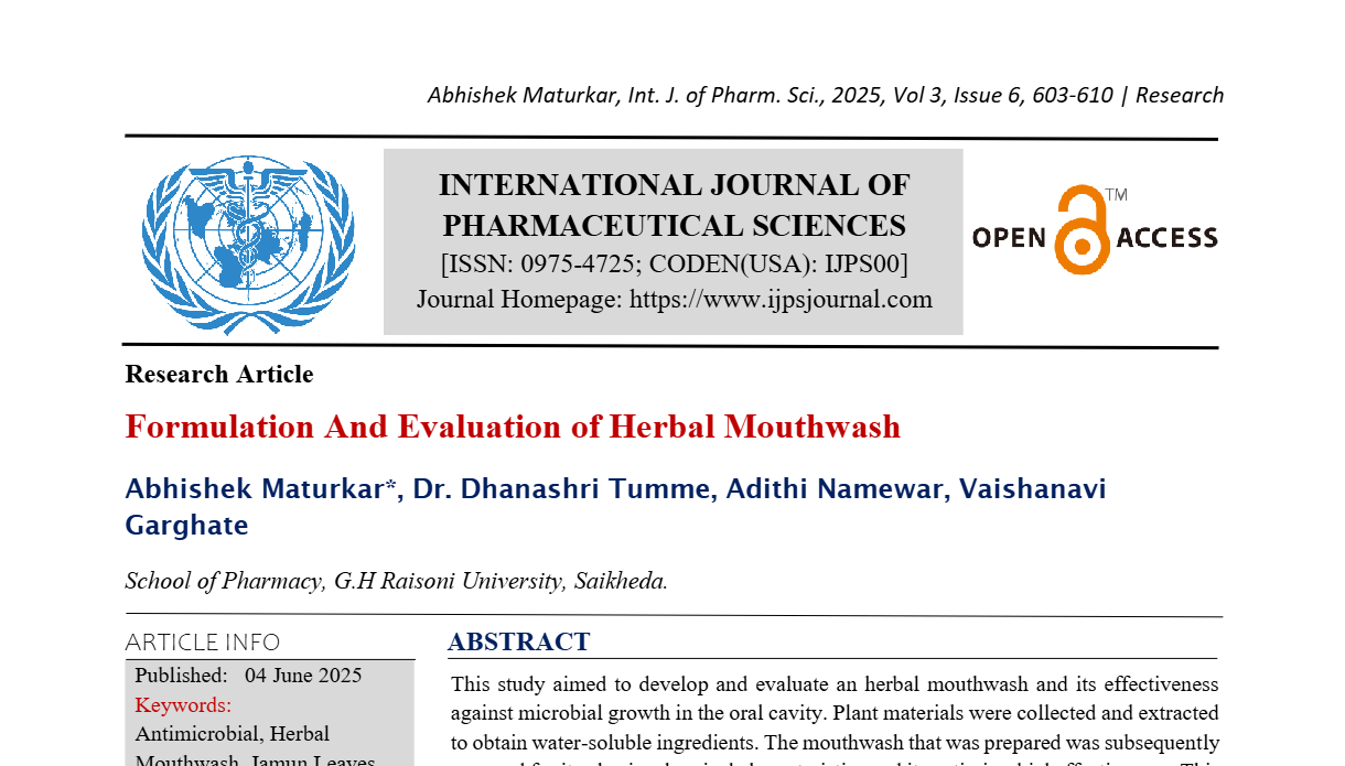 Formulation And Evaluation of Herbal Mouthwash