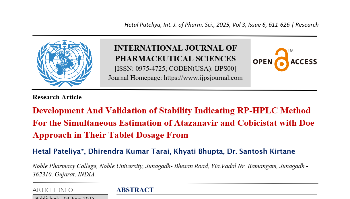 Development And Validation of Stability Indicating RP-HPLC Method For the Simultaneous Estimation of Atazanavir and Cobicistat with Doe Approach in Their Tablet Dosage From