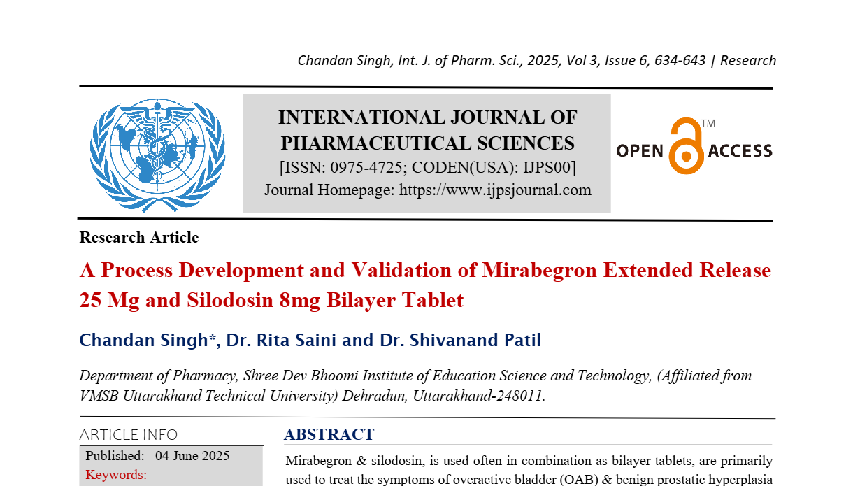 A Process Development and Validation of Mirabegron Extended Release 25 Mg and Silodosin 8mg Bilayer Tablet