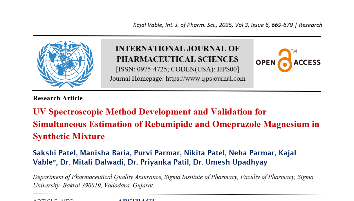 UV Spectroscopic Method Development and Validation for Simultaneous Estimation of Rebamipide and Omeprazole Magnesium in Synthetic Mixture