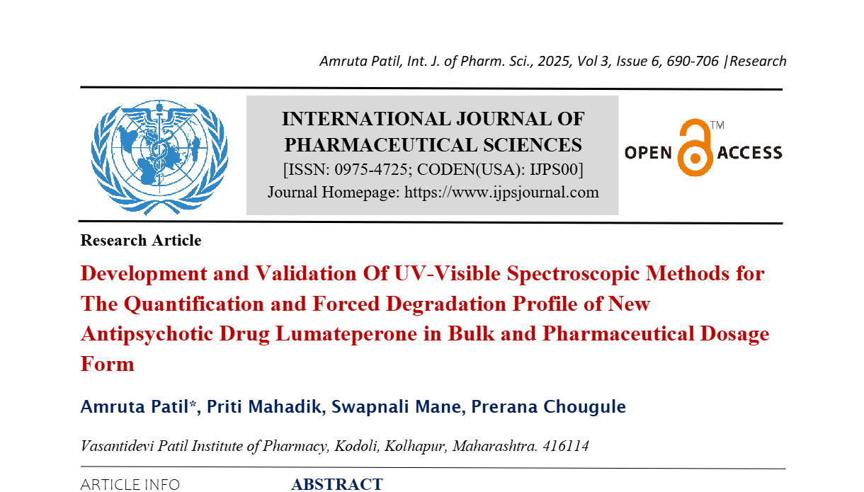 Development and Validation Of UV-Visible Spectroscopic Methods for The Quantification and Forced Degradation Profile of New Antipsychotic Drug Lumateperone in Bulk and Pharmaceutical Dosage Form 