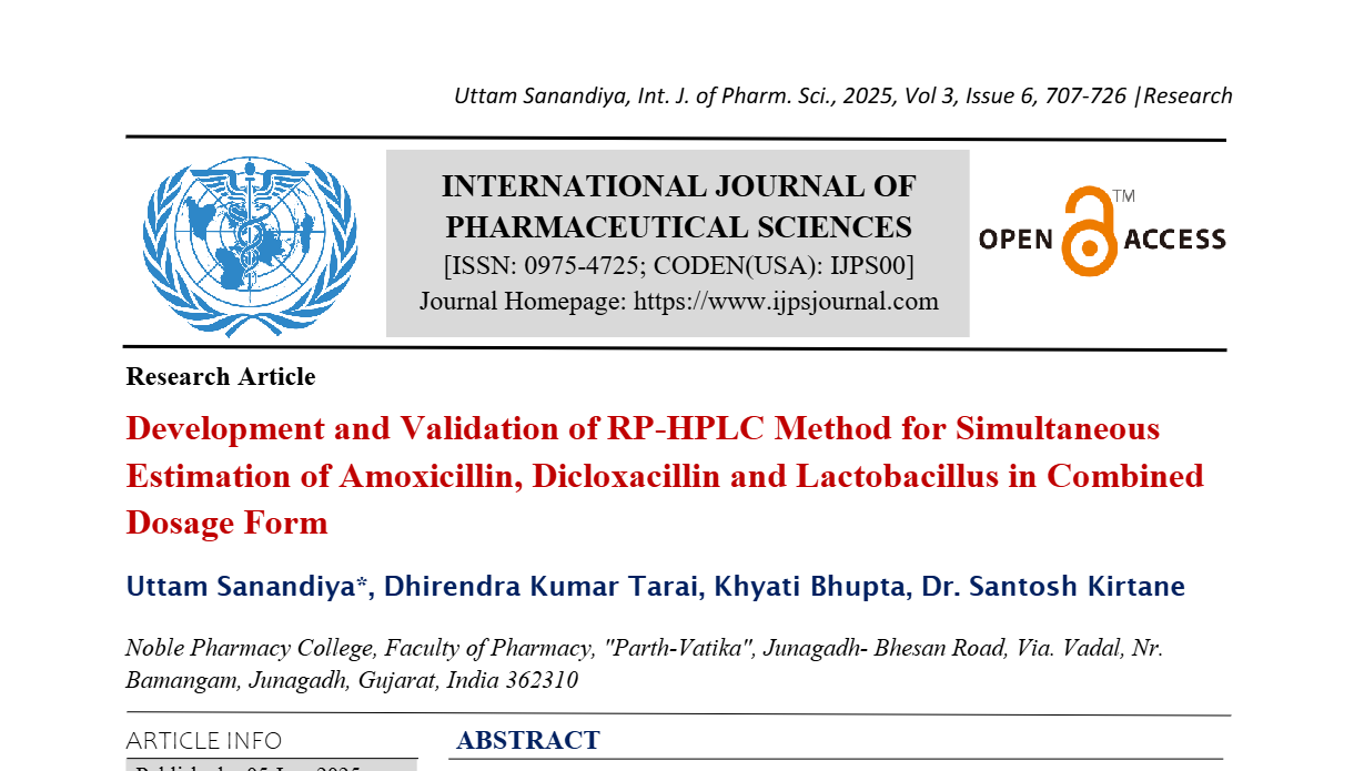 Development and Validation of RP-HPLC Method for Simultaneous Estimation of Amoxicillin, Dicloxacillin and Lactobacillus in Combined Dosage Form 
