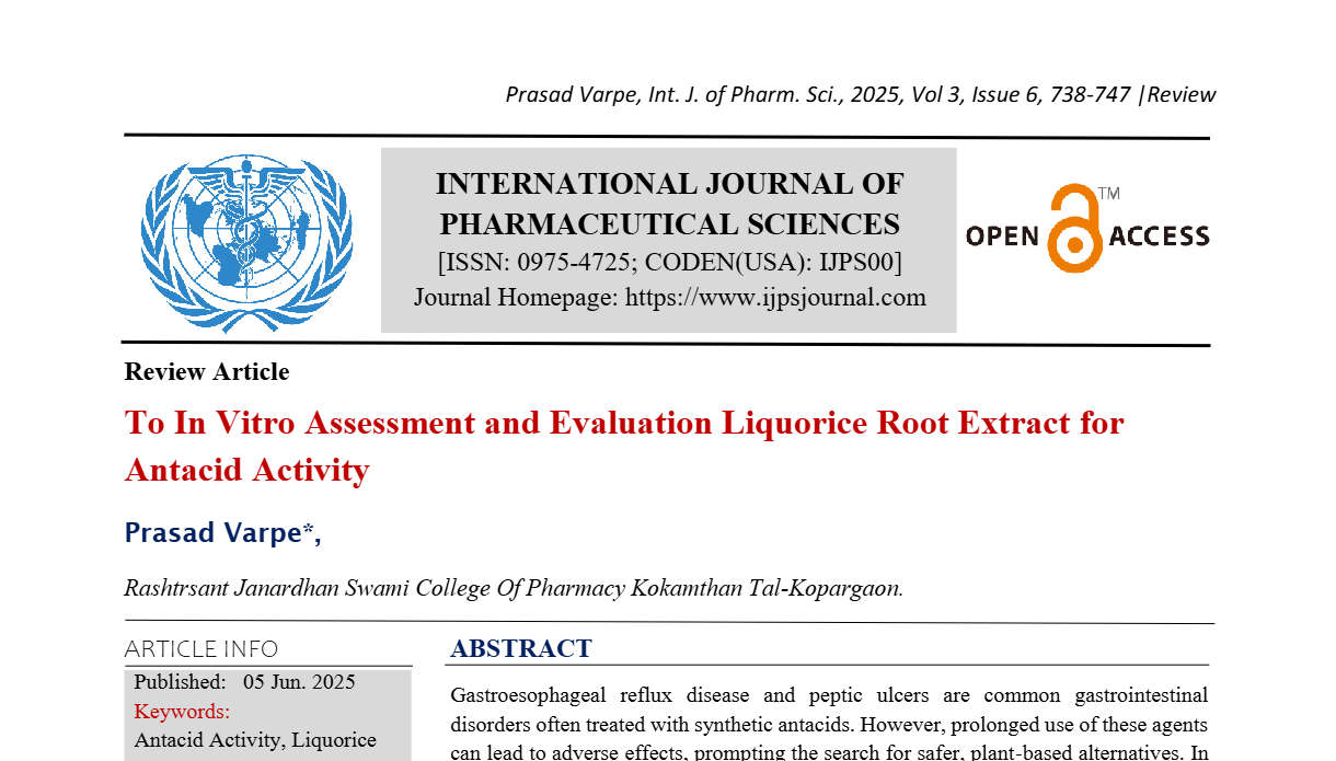 To In Vitro Assessment and Evaluation Liquorice Root Extract for Antacid Activity 