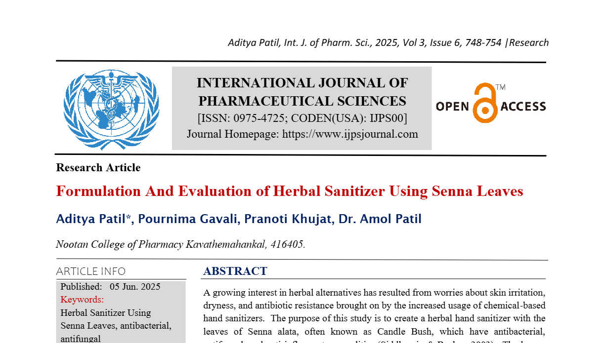Formulation And Evaluation of Herbal Sanitizer Using Senna Leaves 