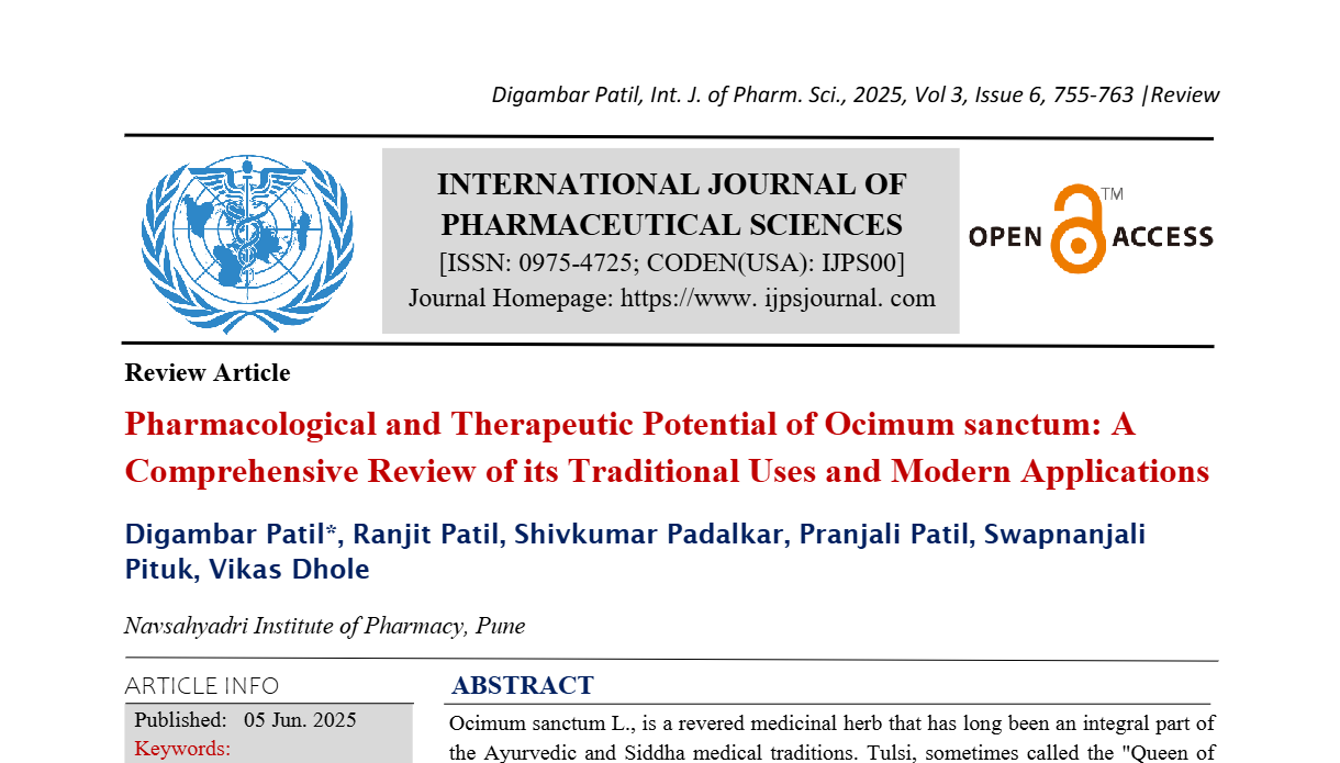 Pharmacological and Therapeutic Potential of Ocimum sanctum: A Comprehensive Review of its Traditional Uses and Modern Applications