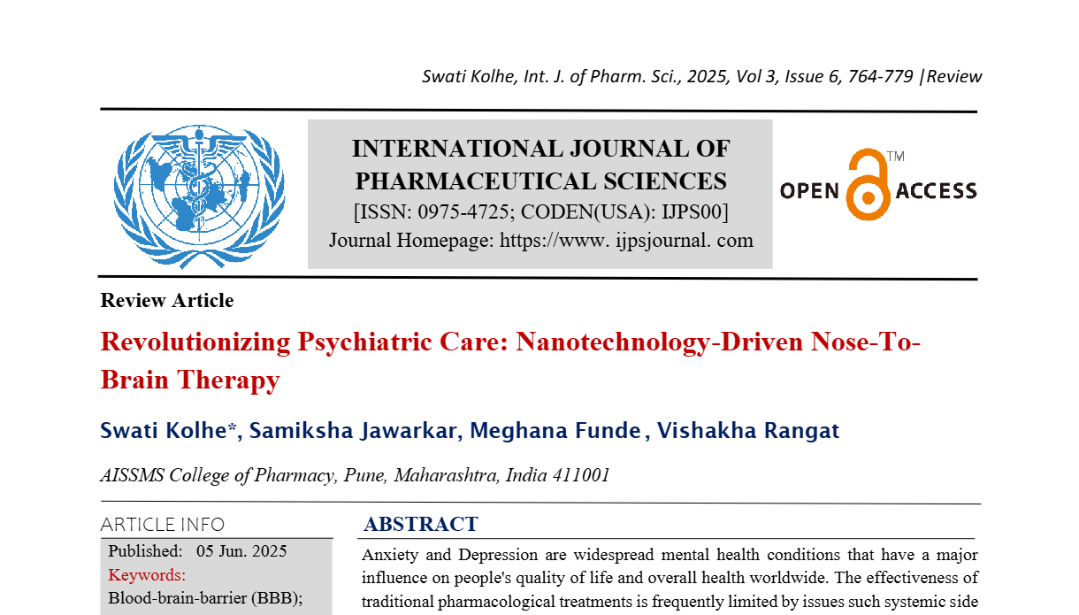 Revolutionizing Psychiatric Care: Nanotechnology-Driven Nose-To-Brain Therapy
