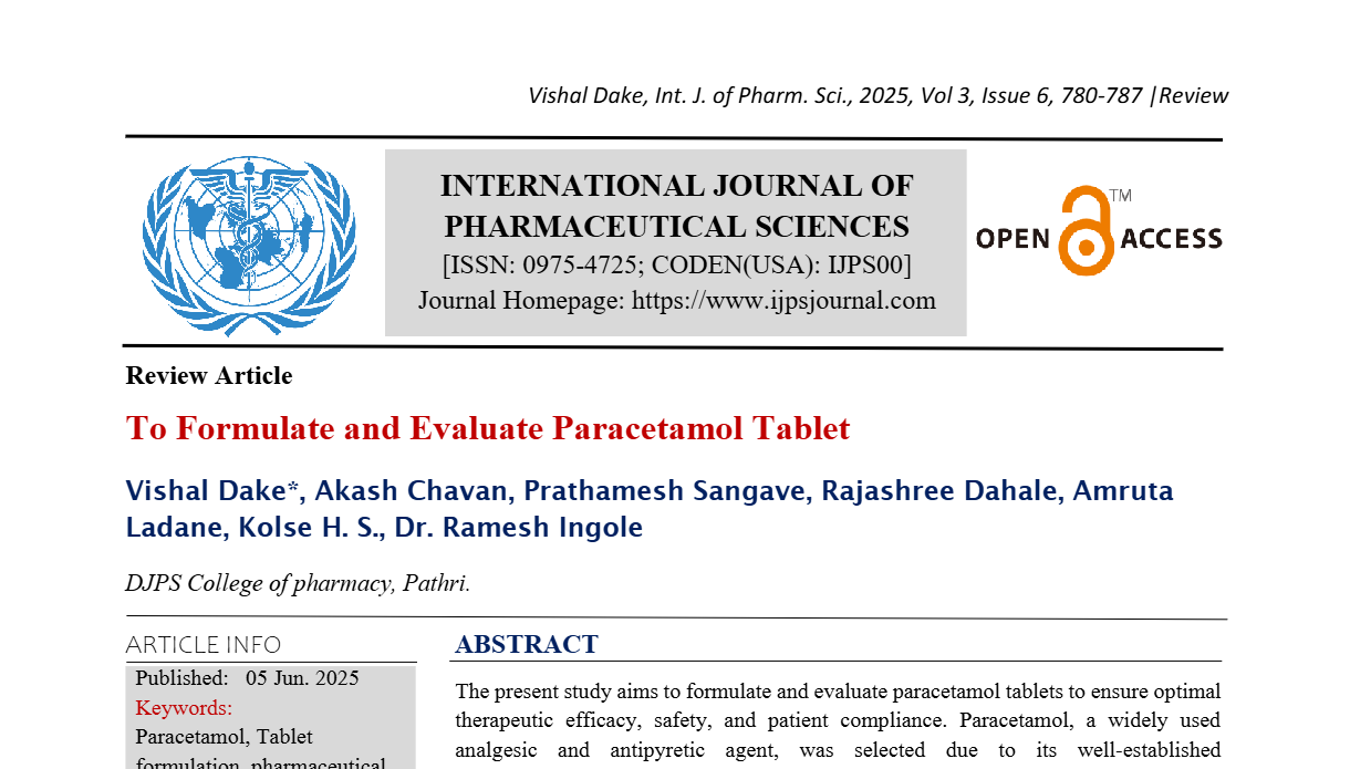 To Formulate and Evaluate Paracetamol Tablet 