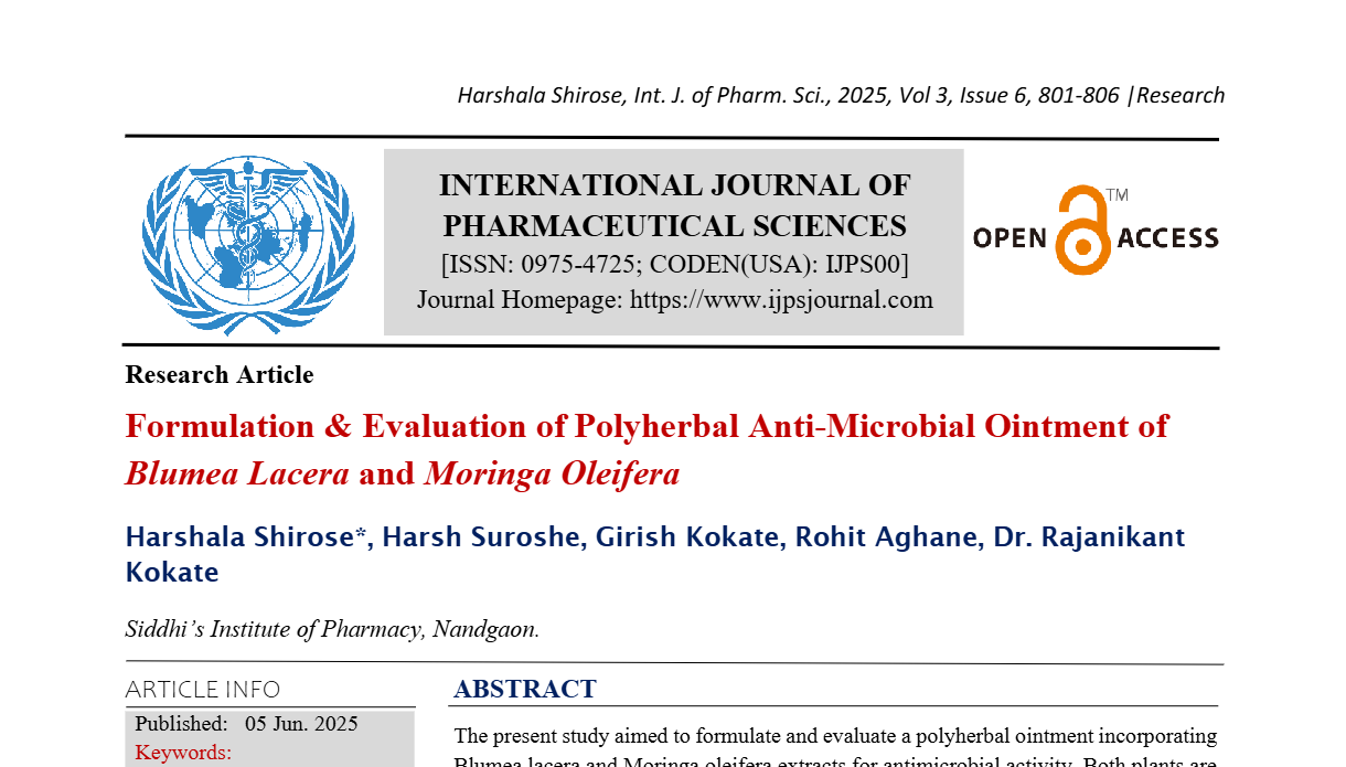 Formulation & Evaluation of Polyherbal Anti-Microbial Ointment of Blumea Lacera and Moringa Oleifera 