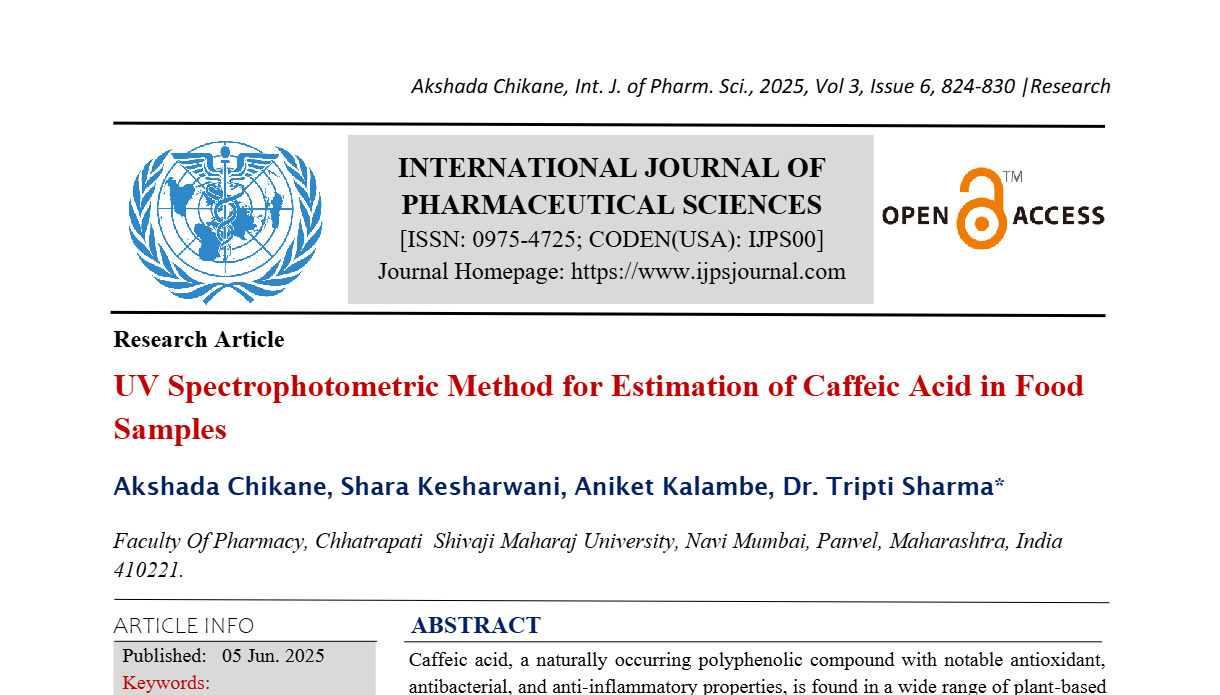 UV Spectrophotometric Method for Estimation of Caffeic Acid in Food Samples
