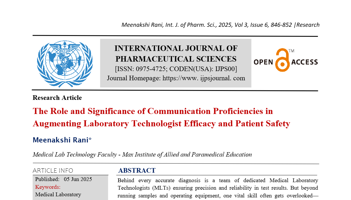 The Role and Significance of Communication Proficiencies in Augmenting Laboratory Technologist Efficacy and Patient Safety