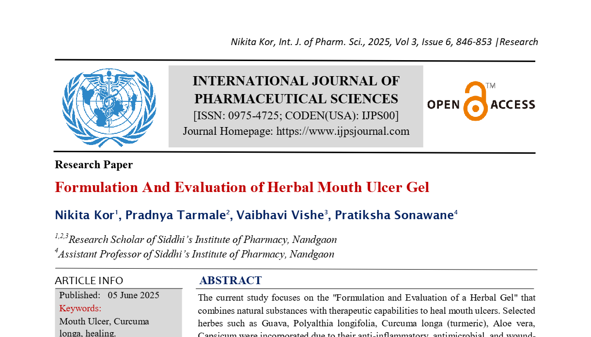 Formulation And Evaluation of Herbal Mouth Ulcer Gel