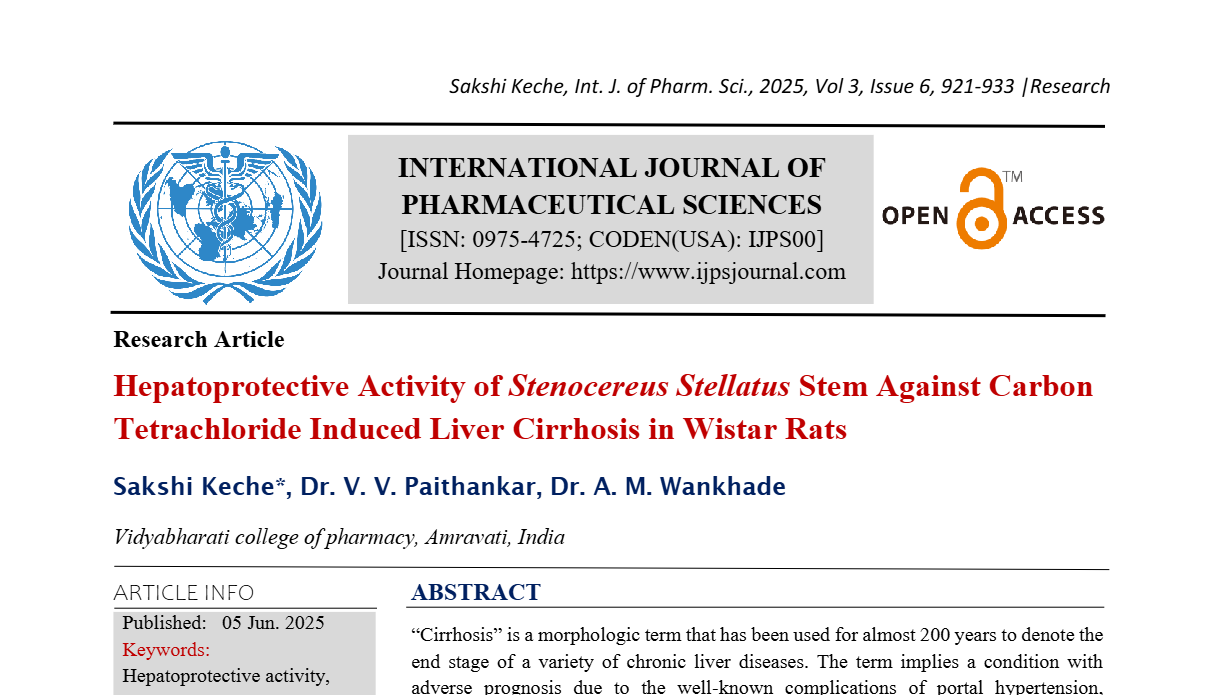 Hepatoprotective Activity of Stenocereus Stellatus Stem Against Carbon Tetrachloride Induced Liver Cirrhosis in Wistar Rats 
