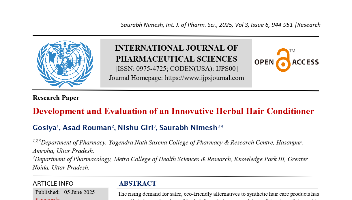 Development and Evaluation of an Innovative Herbal Hair Conditioner