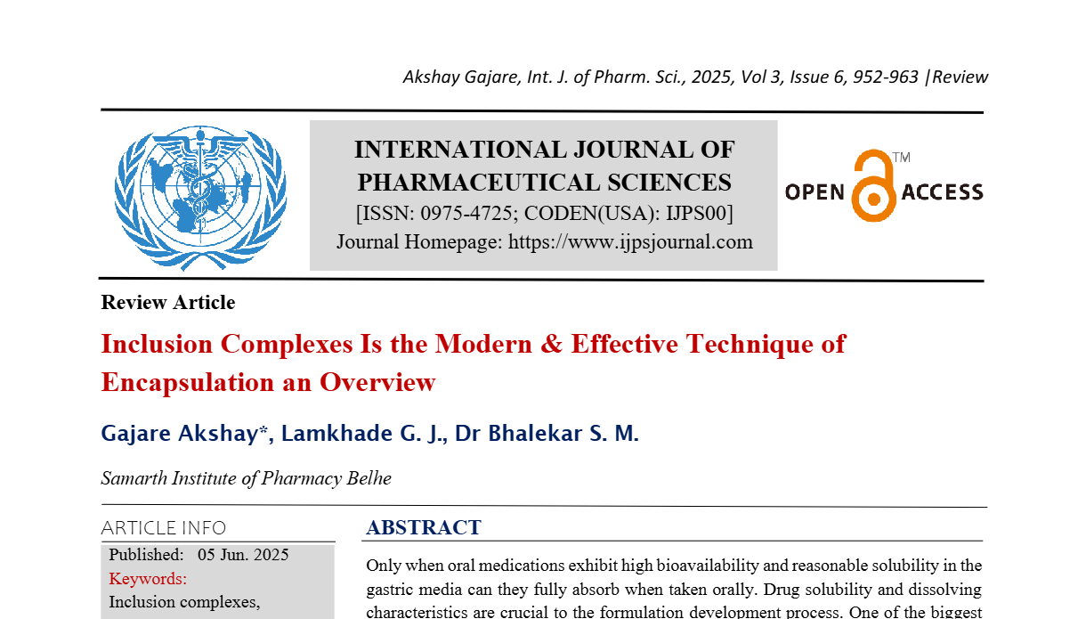 Inclusion Complexes Is the Modern & Effective Technique of Encapsulation an Overview 